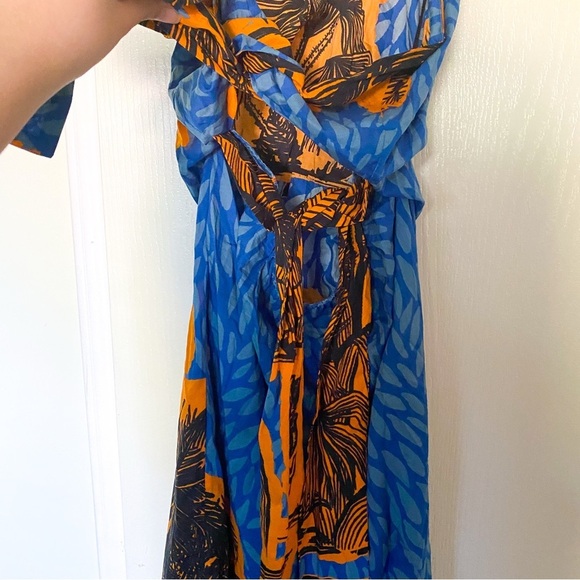 Johanna Ortiz Dress Vida Salvaje Cotton Midi Floral Indigo Festive Orange 8 EUC - Picture 7 of 10